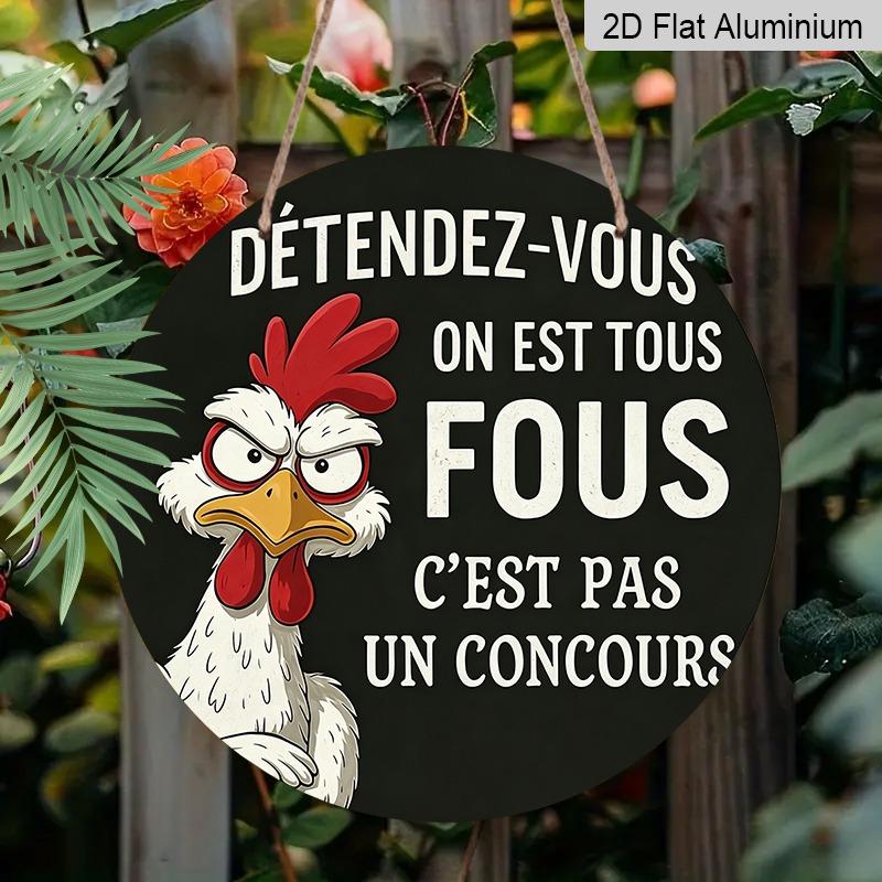 2D Flat, Retro-style, High-end Round Aluminum Wall Decoration, Available In Various Sizes, Featuring A Fun French Chick Pattern. Suitable for Indoor