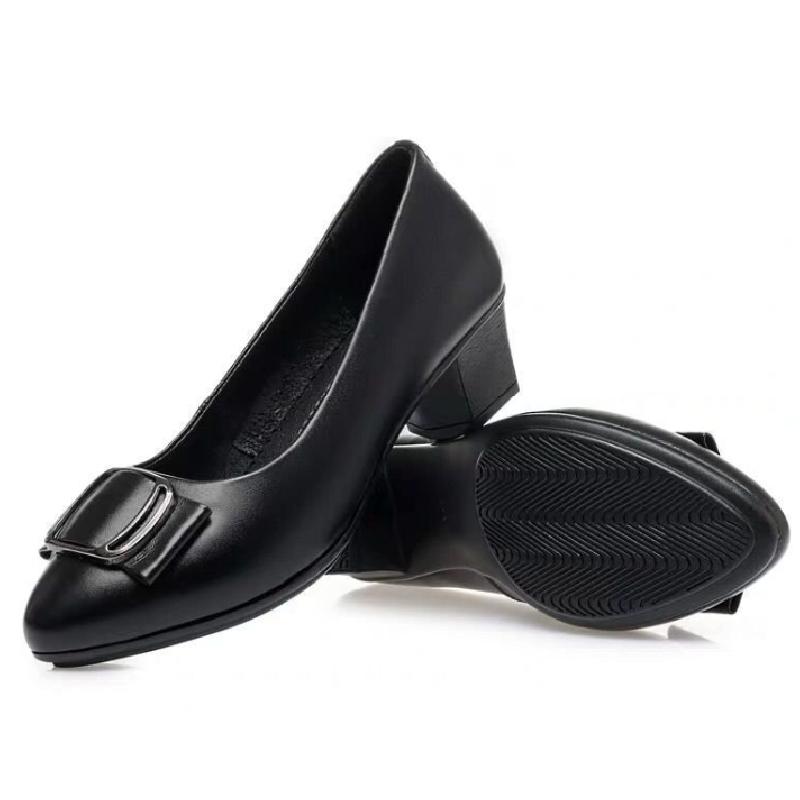 Wiosenne i Jesienne Nowe Damskie Mokasyny Biurowe, Miękka Skóra Średni Obcas Antypoślizgowe Płaskie Buty, Odpowiednie do Codziennego Noszenia