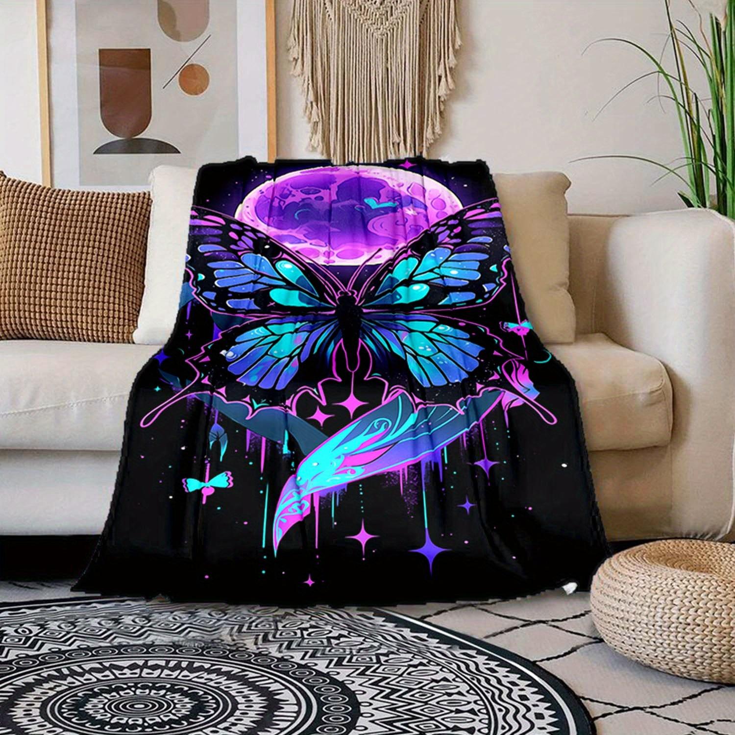 

1 шт. Одеяло с принтом бабочек, Фланелевое одеяло, Мягкое теплое покрывало, Одеяло для дневного сна, Для дивана, Софы, Офиса, Кровати, Кемпинга, Путешествий 130cmx150cm