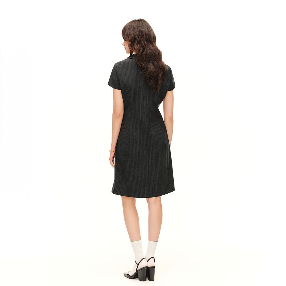 Eiaenlei Ar_Pinstripe Collar Pleated Dress