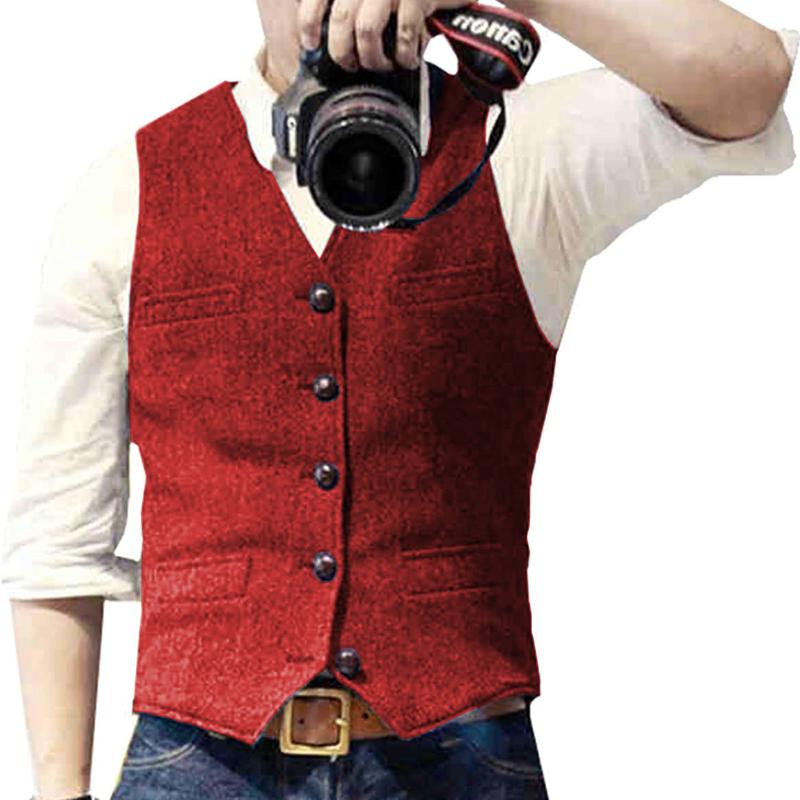 Men's Autumn and Winter V Neck Suits Vest  Herringbone Tweed Slim Fit Waistcoat  Casual Classic Formal Business for Wedding Groomsmen