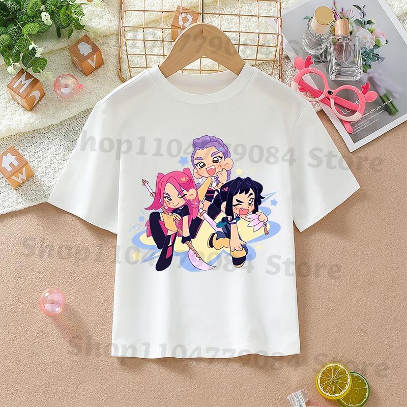K-pop Demon Hunters White T-shirts for Girls Anime Cartoon Cute Short Sleeved Shirt Children Summer Fashion Sweet T-shirt Gifts