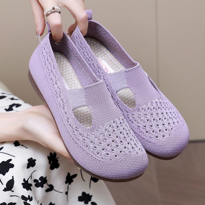 Summer old Beijing breathable hollow one pedal mother shoes flat bottom lightweight fly weaving surface shallow mouth casual lazy shoes