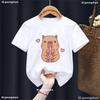 Funny T Shirt Capybara With Turtle Loves Bubble Milk Tea Printed T Shirt Girls Boys Kawaii Kids Clothes Harajuku Shirt Tops