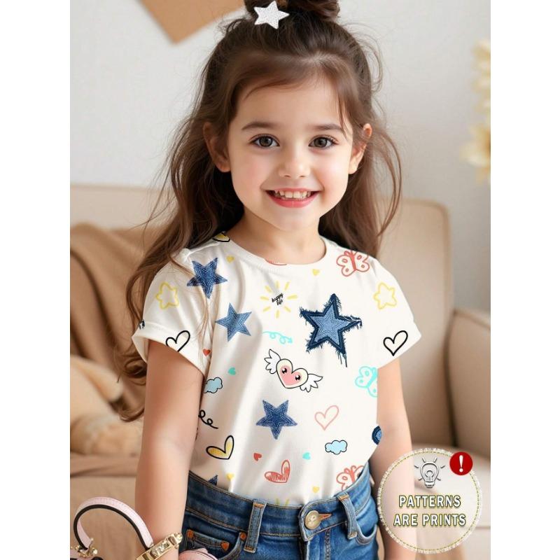 Kids T-shirt 3d Print Summer Round Neck Short Sleeved T-shirt for Girls, Love Christmas Printed Top T-shirt