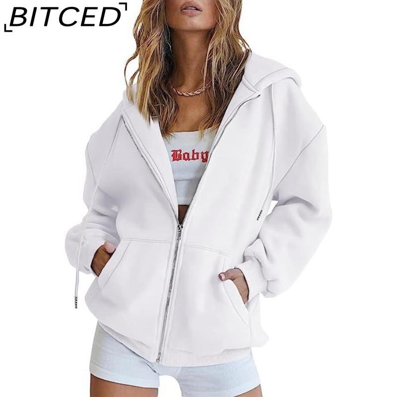 BITCED Unisex Fleece-Lined Hooded Sweatshirt Casual Cardigan with Zip-Up Front