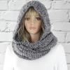 Fashion Hooded Scarf, Women's Solid Color Woolen Hat, Knitted Scarf