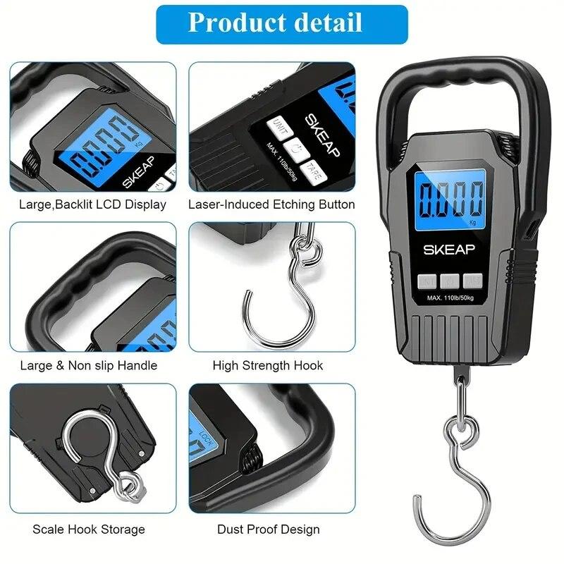 1pc Portable Digital Fishing Scale Courier Scale Luggage Scale Measures Up To 110lb/50kg Perfect For Travel And Fishing Trips