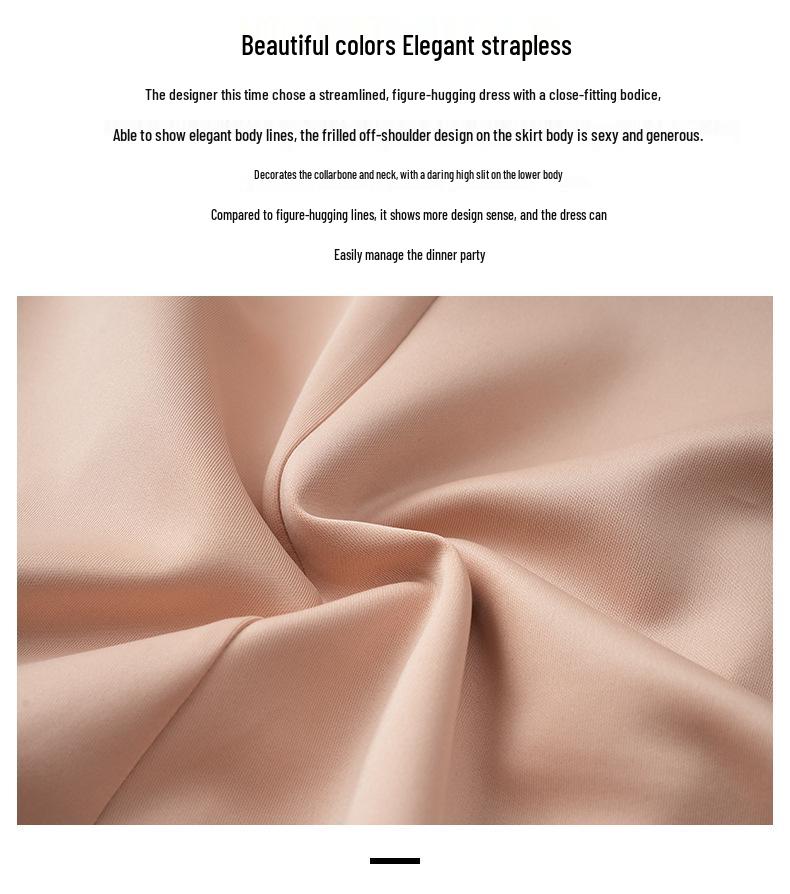 Elegantes schulterfreies Rüschenärmelkleid mit Spaghettiträgern und hohem Schlitz