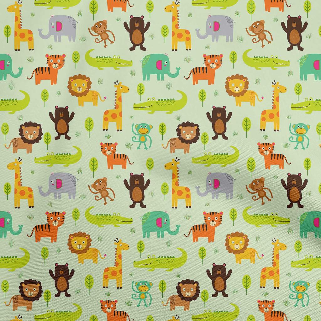 oneOone Cotton Flex Cream Fabric Kids Animal Sewing Material Print Fabric by The Yard 40 Inch