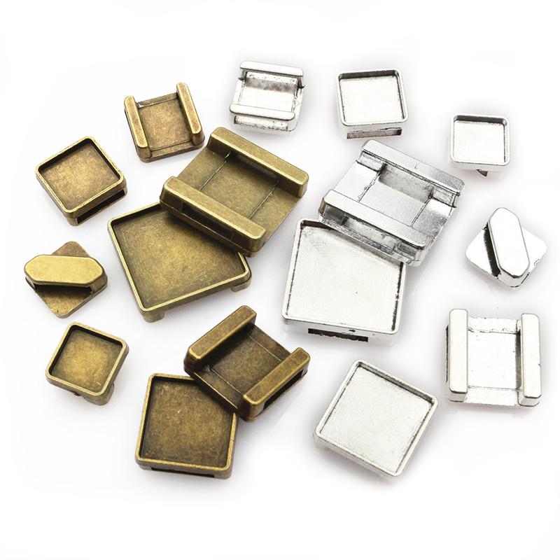 10pcs Fits 10-20mm Square Cabochons Flat Slider Spacer Blank Base Settings Tray For 11mm Flat Leather Cord DIY Jewelry Making