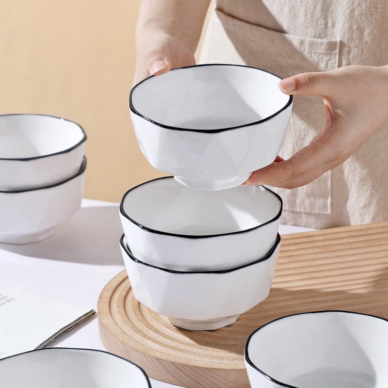 5-Inch Nordic Ceramic Rice Bowl Set - Creative Diamond Design