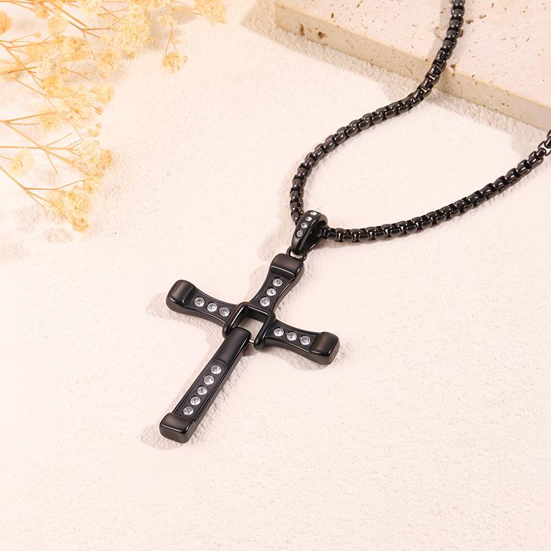 Titanium Steel Necklace, Fast and Furious Forest Cross Diamond Necklace, Hot-selling Men's Long Necklace
