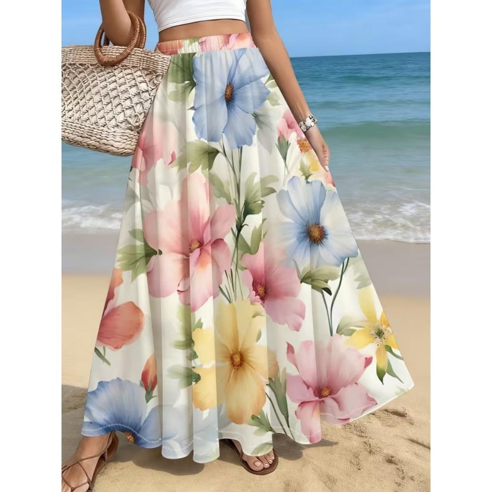 2026 Spring/Summer Women's Half Length Skirt Printed Elegant Elastic Waist, Different Country Fake Wind Beach Skirt Women's Wear
