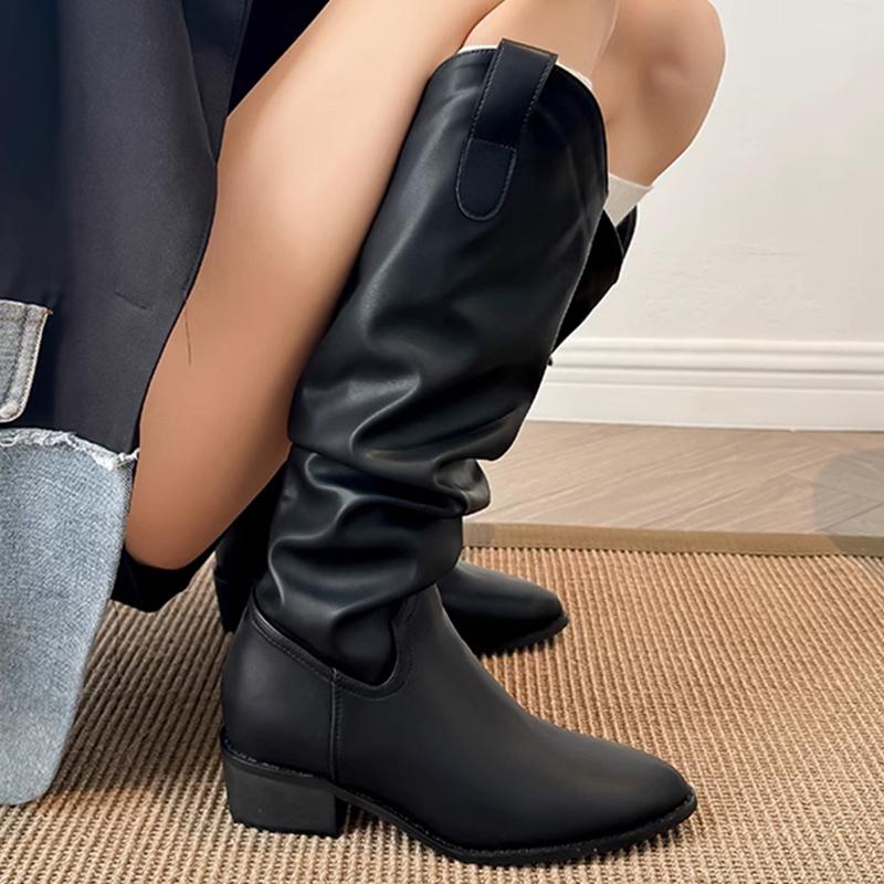 Fashion Autumn Winter Vintage Woman Knight Knee High Boots Shoes Ladies Concise Slip On Western Cowboy Botas