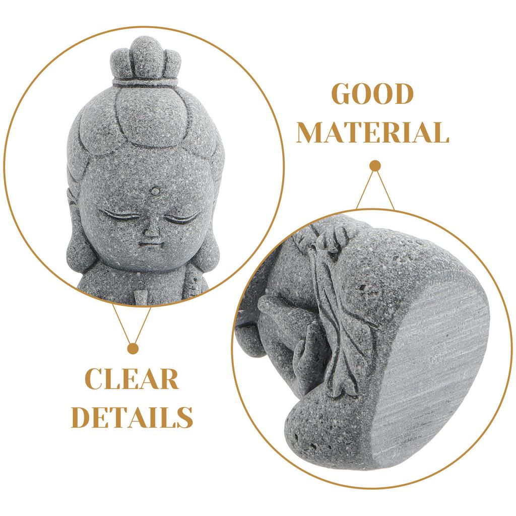 Mini Stone Kwan Yin Buddha Figure for Zen Garden Outdoor Patio Indoor Shelf Decor Small Asian Sculpture Peaceful Home Decor
