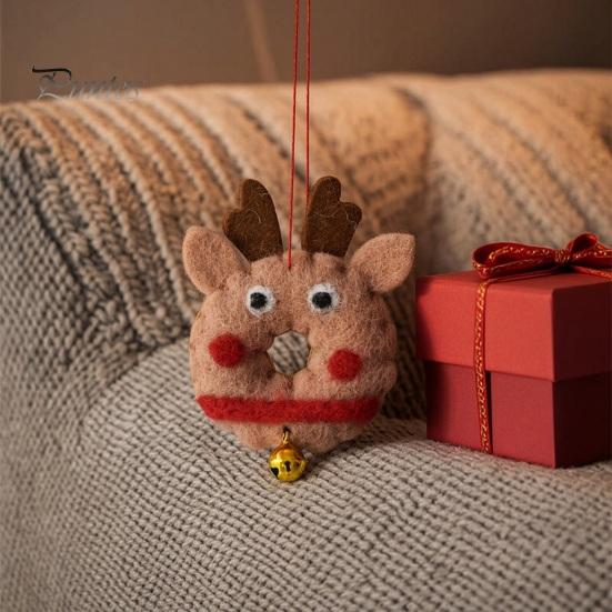 Cute Donut Shaped Festive Accents Christmas Felt Ornament, Handmade Wool Santa Claus, Elf, Snowman Soft Fluffy Tree Pendants Hanging Decor, Decoration