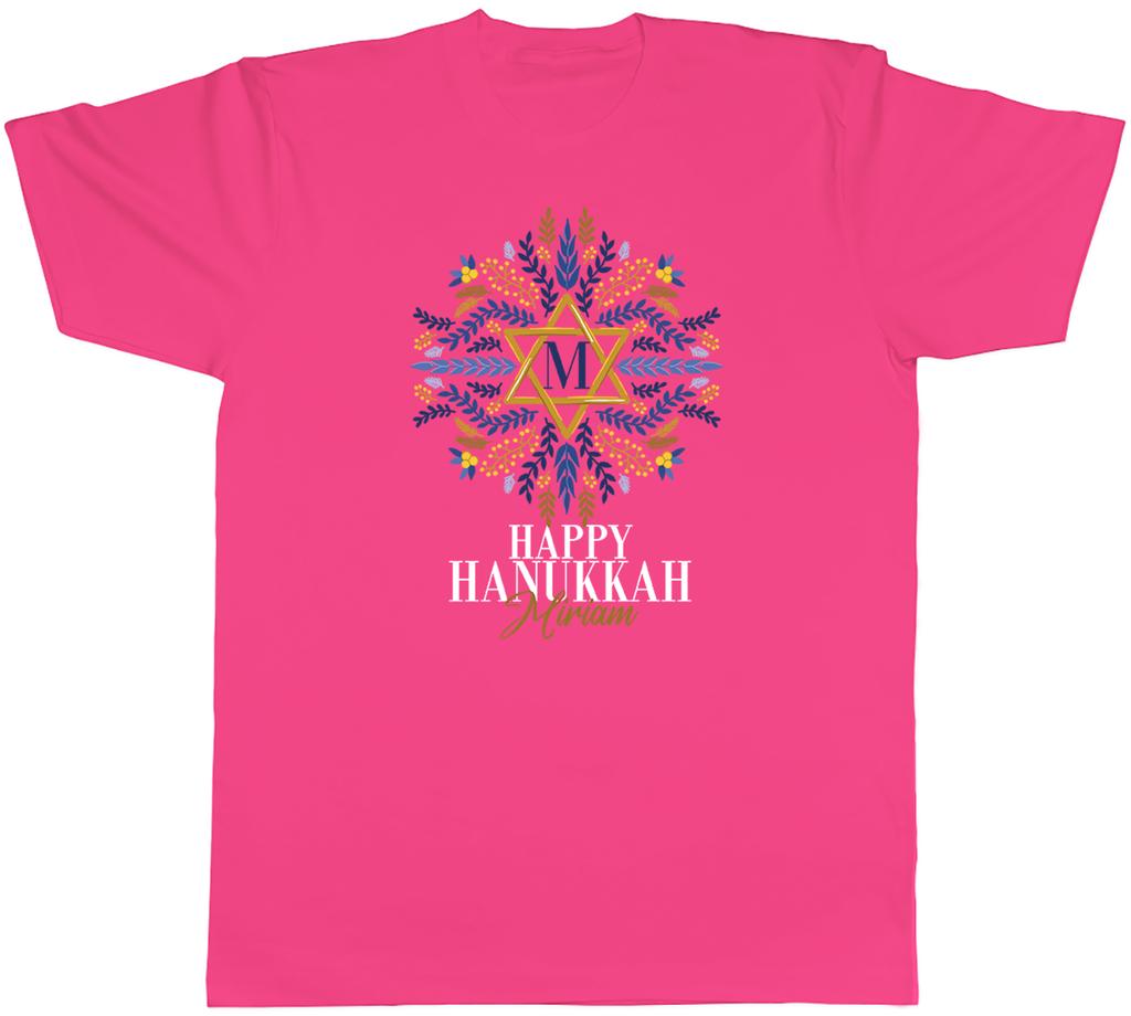 Personalised Happy Hanukkah Unisexs TShirt Floral Star Any Name Jewish Tee Gift