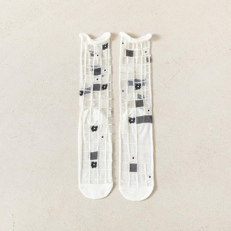

Summer Breathable Women s Mesh Socks with Ruffled Edge and Cotton-Cashmere Bottom One Size чёрный/белый