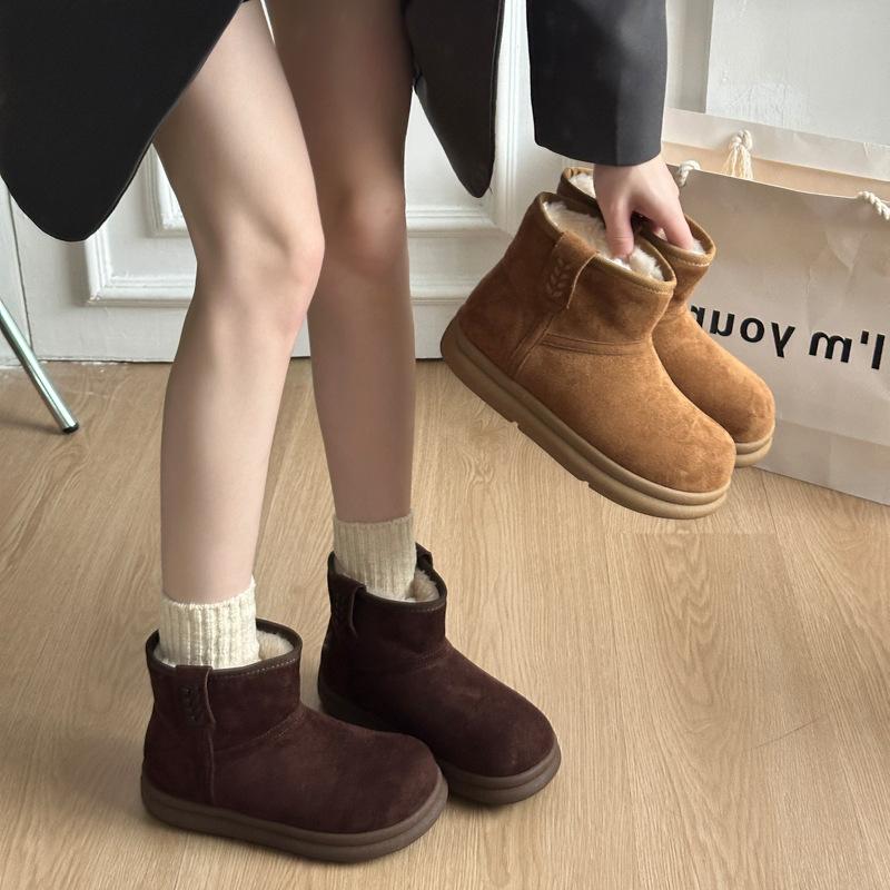 Damen Winterstiefel mit dicker Sohle, Fellfutter, leicht, warm, kälteabweisend, gepolstert, Schneestiefel, rutschfest, abriebfest, lässige Sneaker, Baumwollstiefel