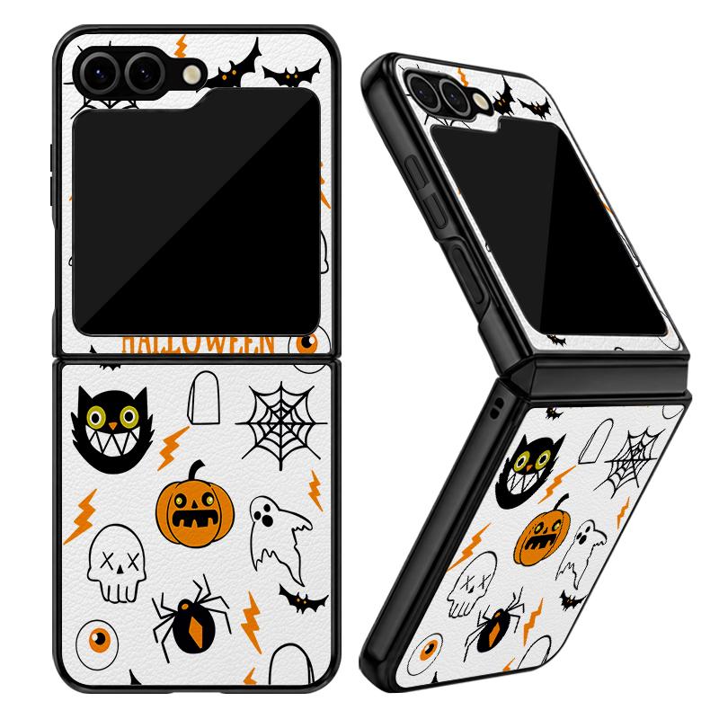 Halloween Ghost Pumpkin Case For Samsung Galaxy Z Flip 8 7 FE 6 5 4 Z Flip8 Flip7 Flip6 Flip5 Hybrid Leather Skin Hard PC Bumper Cover