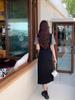 Design sense Fashion irregular split long dress Xia Chun wants Spice Girl style thin hanging neck fake two-piece dress
