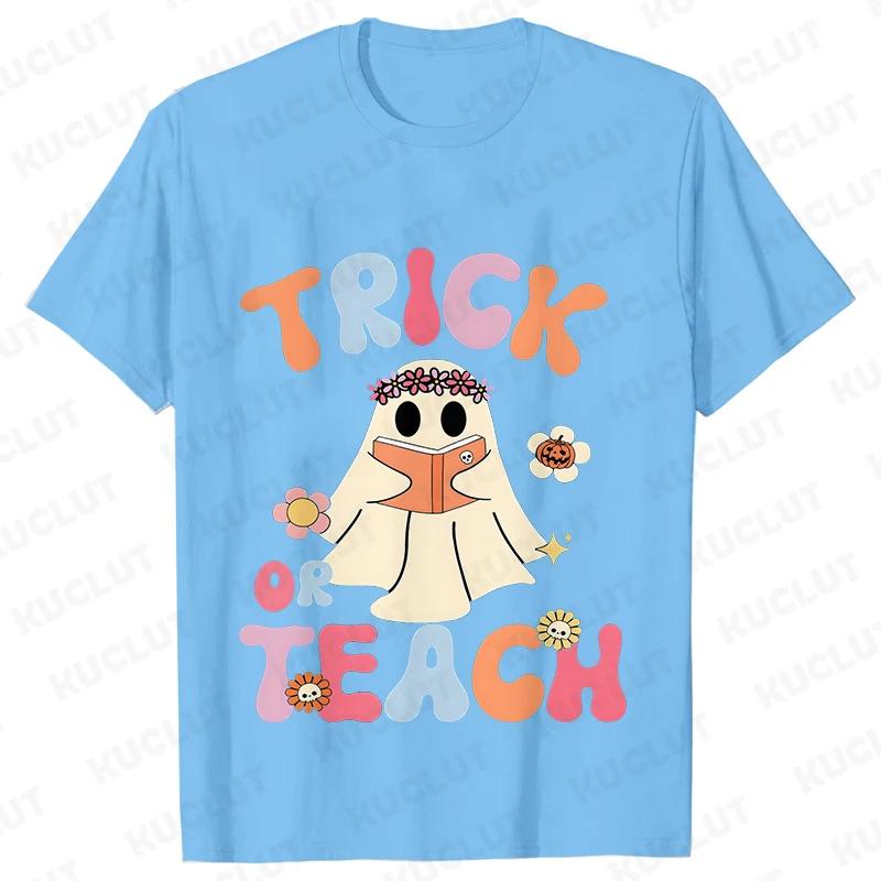 Unisexs Teacher Halloween Print Tee Shirts Casual Female T Shirt Trick or Teach New Design Streetwear Fashion Unisex Tshirt Tops