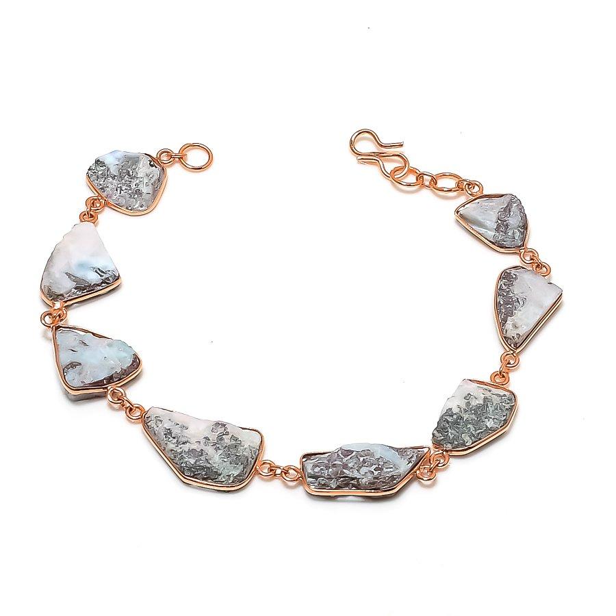 Натуральный Ларимар Необработанный Самоцвет Ручная Работа Серебряный Браслет 925 Пробы 7-8  ASB-3006