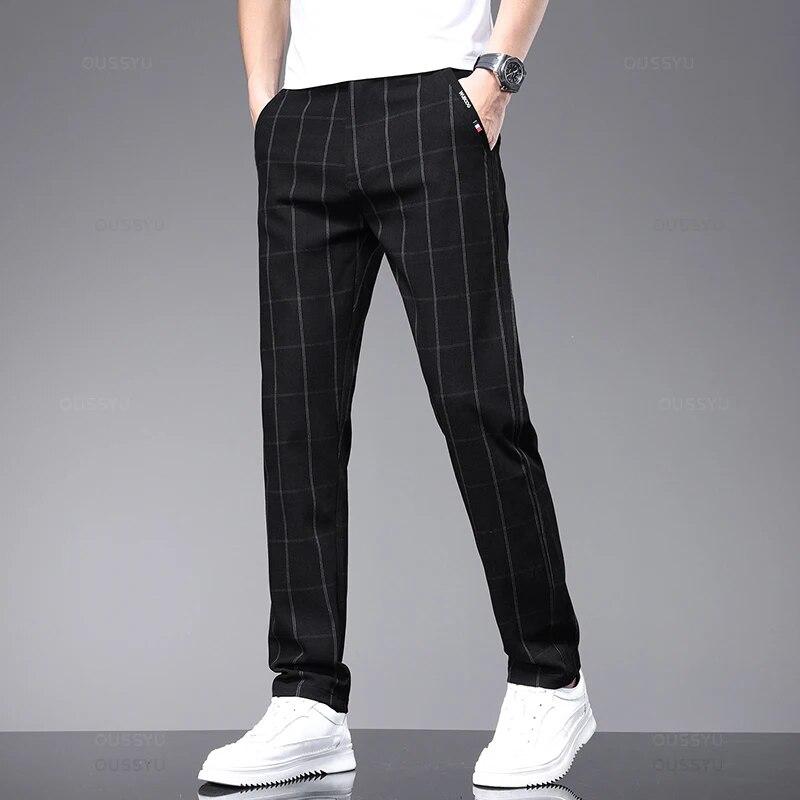 Spring and Summer Plaid Workwear Stretch Pants Men's Business Fashion Slim Casual Pants