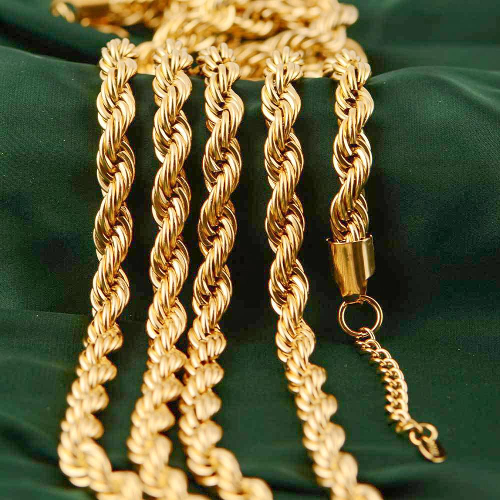 Non-Fading 316L Stainless Steel Rope Chain Necklace for Men & Unisex, Hip Hop Style