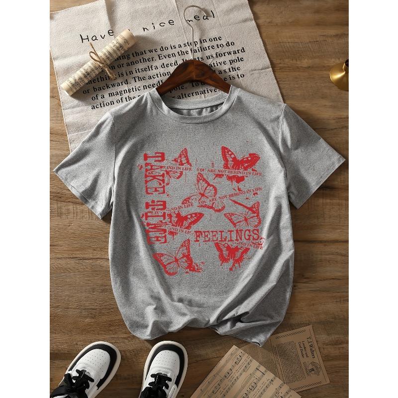Graphic Print T-shirt, Short Sleeve Crew Neck Casual Top for Summer & Spring, Women's Clothing