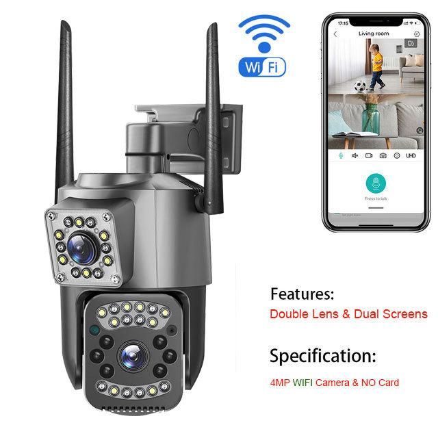 New 2K HD Waterproof EU IP Camera Wifi 4G Sim Card PTZ 4MP Dual Lens Outdoor AI Human Tracking Color Night Vision CCTV Security Camera