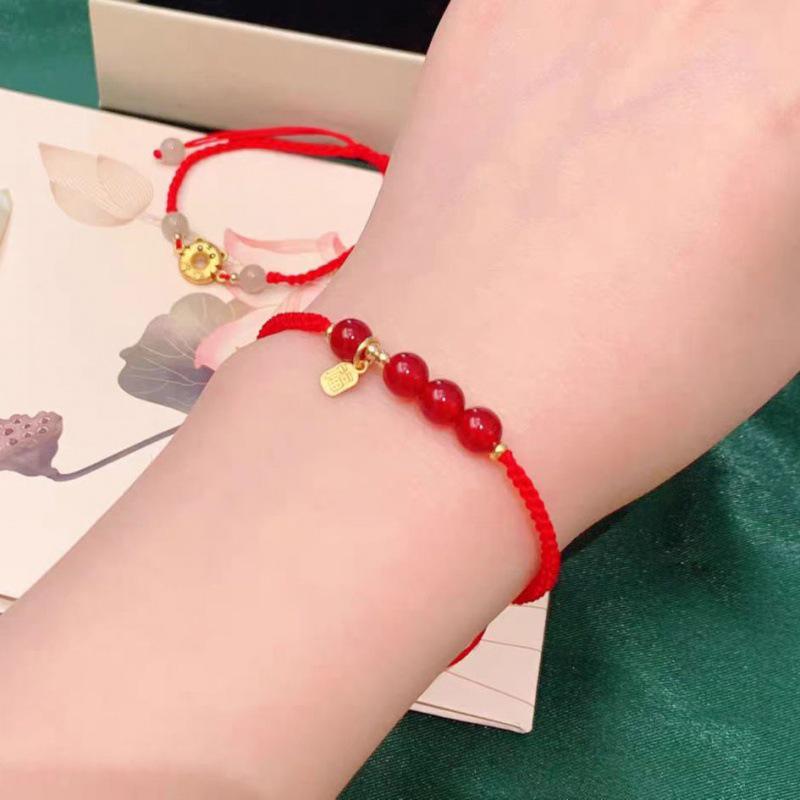 Women's Crystal Red Agate Bracelet for Besties, Couples, and Students - Woven Red String for Good Fortune and Peace.