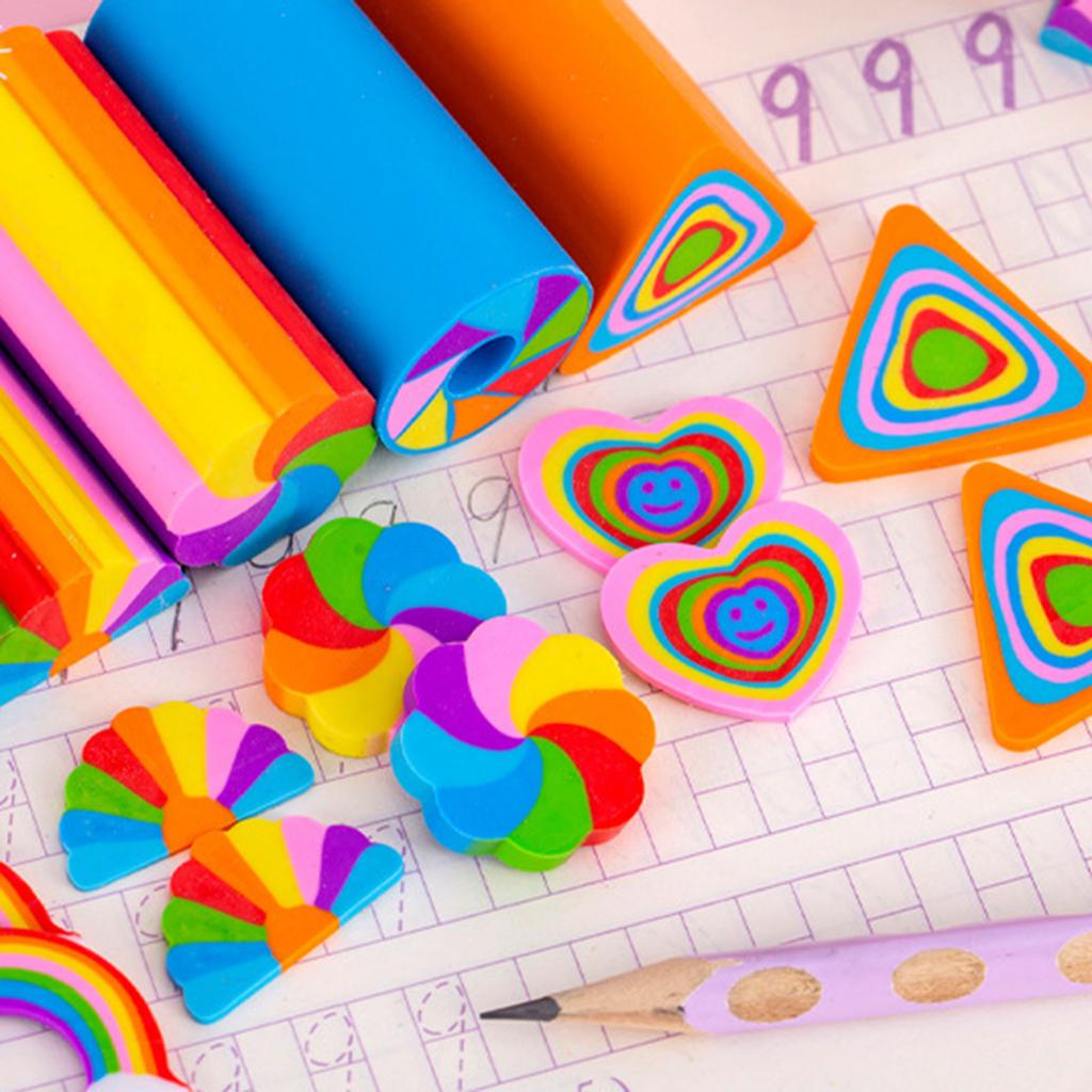 6 Pcs Love Heart Painting Eraser Creative Pencil Erasers Rainbow Erasers School Accessories for Schoolwork Art Projects