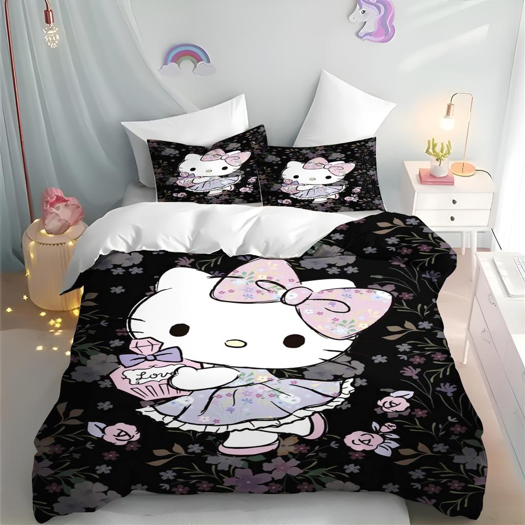MINISO Hello Kitty Copripiumino Cartone Animato Anime Stampato Set Biancheria da Letto Federa per Bambini Stampata Biancheria da Letto Moda per la Casa Ragazzi Ragazze