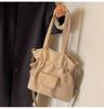 Drawstring Design Solid Color Women's Canvas Shoulder Bags Casual Simple Ladies Handbags Outdoor Sports Female Crossbody Bag