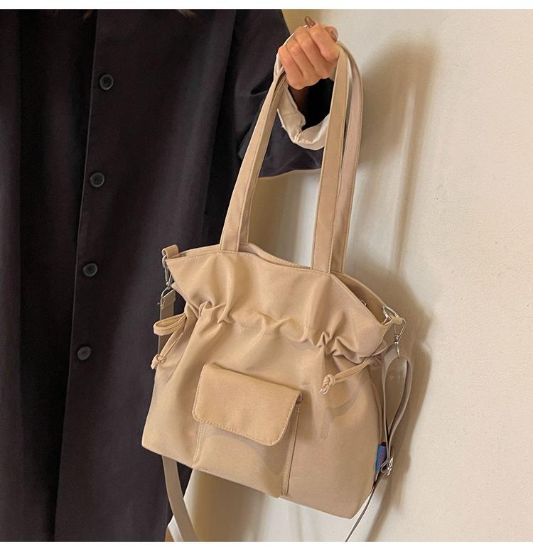 Drawstring Design Solid Color Women's Canvas Shoulder Bags Casual Simple Ladies Handbags Outdoor Sports Female Crossbody Bag