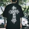 Harajuku Streetwear Hip Hop Men's Tattoo Chicano Front Fross Short Sleeve T Shirt Personality Gangster West Coast Streetwear