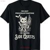 I'm Not Procrastinating Doing Side Quests RPG Gamer Cat T Shirt for Dad Vintage Washed Homme Comfortable Breathable