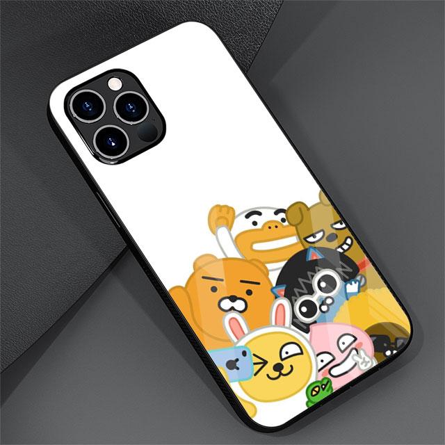 Kakao Friends Cute Glass Case For Apple iPhone 14 13 Pro 11 12 7 8 Plus SE 2022 XR X XS Max 6 6S Tempered Phone Cover Cartoon