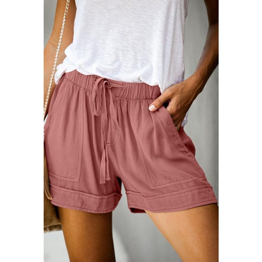 YYFS Pantaloncini sportivi a vita alta con stampa tinta unita casual alla moda da donna