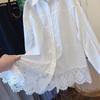 White Lace Patchwork Shirt Y2k Long Sleeve Loose for Women Lapel Neck Single Breasted Blusas Mujer