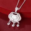 S999 Sterling Silver Floral Filigree Peace Lock Pendant - New Chinese Style Long Life Bell for Women