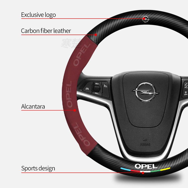 Dla Opel OPCline ASTRA CORSA INSIGNIA MOKKA VECTRA GTC Tigra Samochód Włókno węglowe Zamsz Skóra Pokrowiec na kierownicę Akcesoria