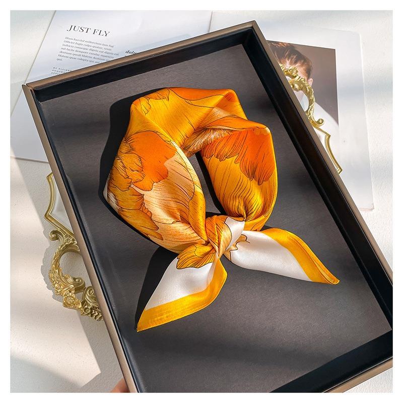 New Silk Silk Scarf Women's Spring Fashion Elegant Peony Plain Crepe Satin Silk Scarf 100% Mulberry Silk Square Scarf 53 Silk Scarf
