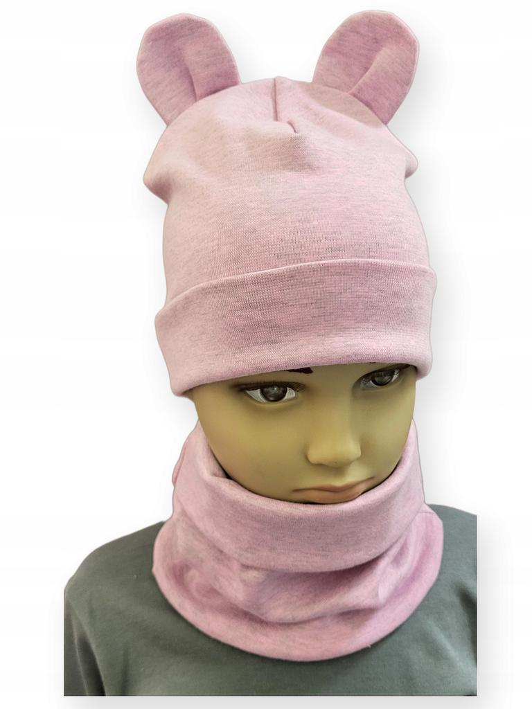 Set Hat + Scarf 92-98-104 Set With Ears Size 46-50 Pink Melange