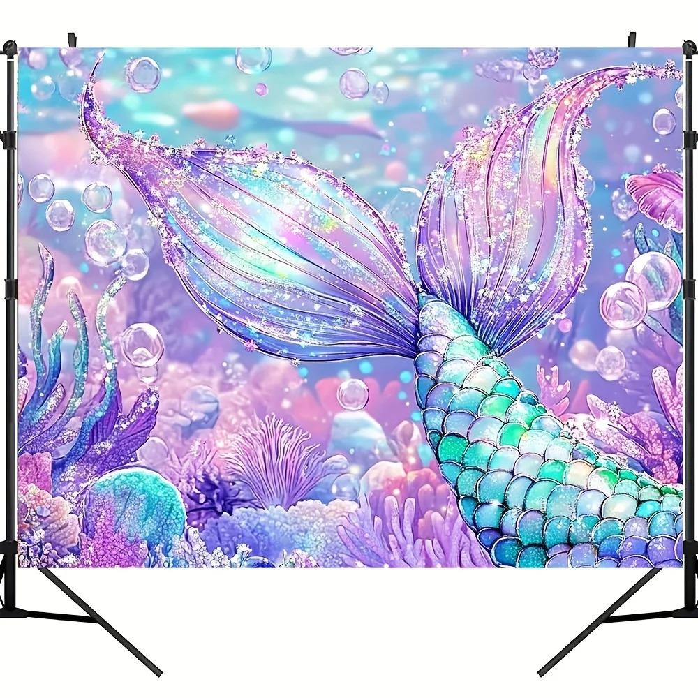 Underwater Mermaid Purple Coral Pearl Theme Banner Decoration Background Birthday Party Home Decoration Photography Background