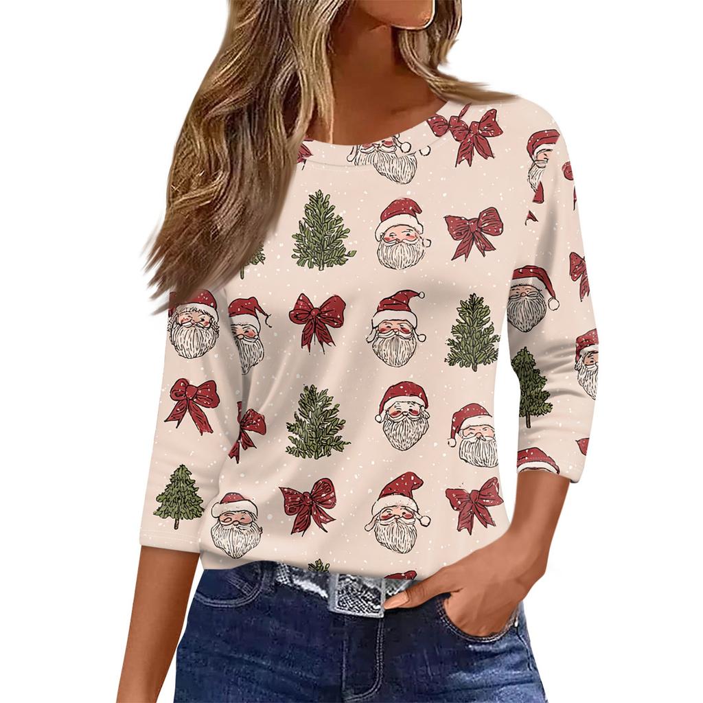 Top de damă cu decolteu O cu mâneci 3/4 cu imprimeu de Crăciun
