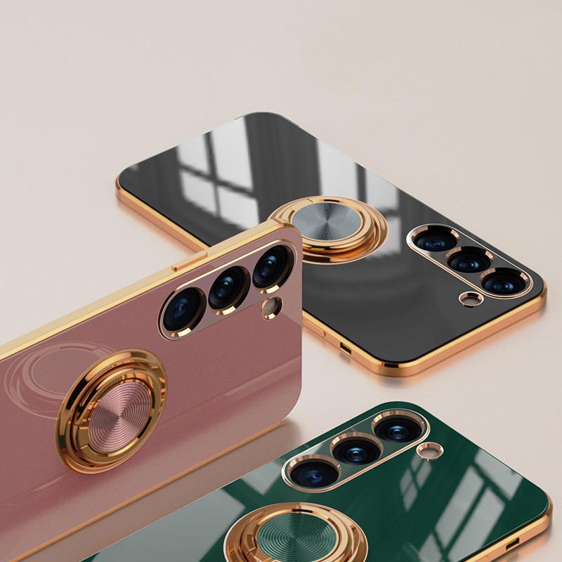 Car Magnetic Adsorption 6D Plating Silicone TPU Case With Ring For Samsung Galaxy S24 S23 FE Plus Ultra Back Stand Bumper Shell Cover Potector