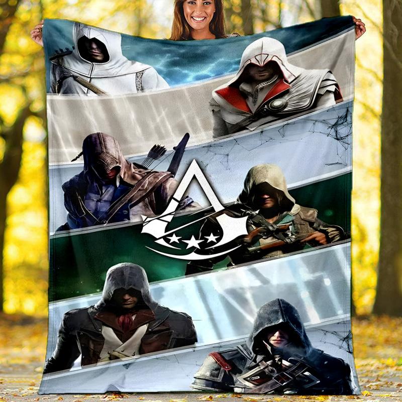1pc Assassin's Creed Theme Blanket - Digital Print, Polyester, Cozy for All Seasons, Perfect for Outdoor, and Travel